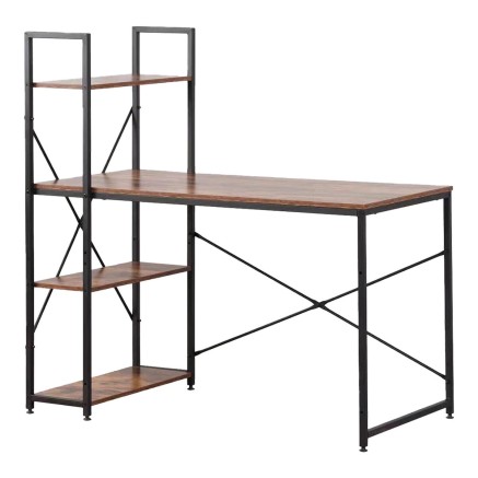 Mesa de Escritorio con Estantería EDM 75196 Negro Madera Metal 121 x