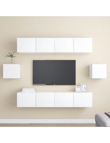 Ensemble de meuble TV 6 pcs Blanc Aggloméré