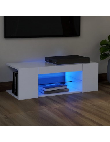 Meuble TV avec lumières LED Blanc 90x39x30 cm