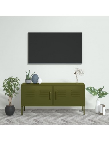 Meuble TV Vert olive 105x35x50 cm Acier