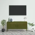 Meuble TV Vert olive 105x35x50 cm Acier