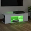 Meuble TV avec lumières LED blanc brillant 90x39x30 cm