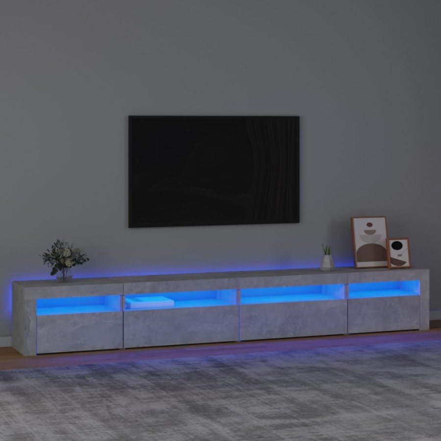 Meuble TV avec lumières LED Gris béton 270x35x40 cm