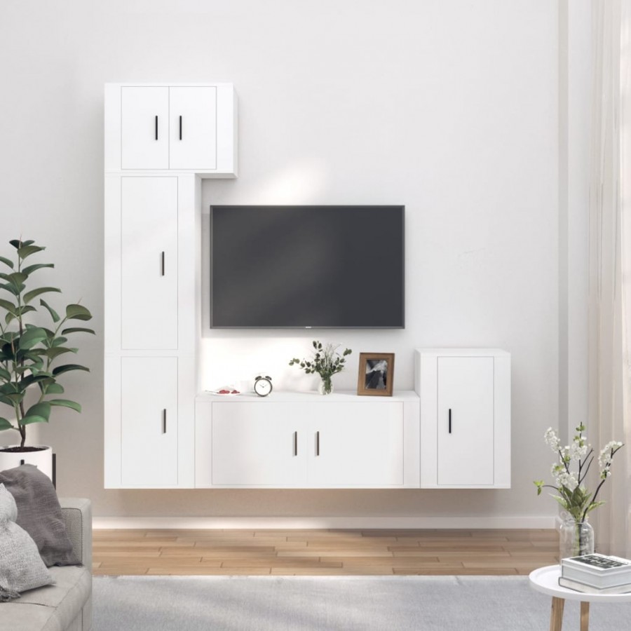 Ensemble de meubles TV 5 pcs Blanc Bois d'ingénierie