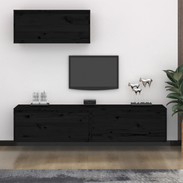 Meubles TV 3 pcs Noir Bois massif de pin