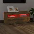 Meuble TV avec lumières LED Chêne fumé 90x35x40 cm