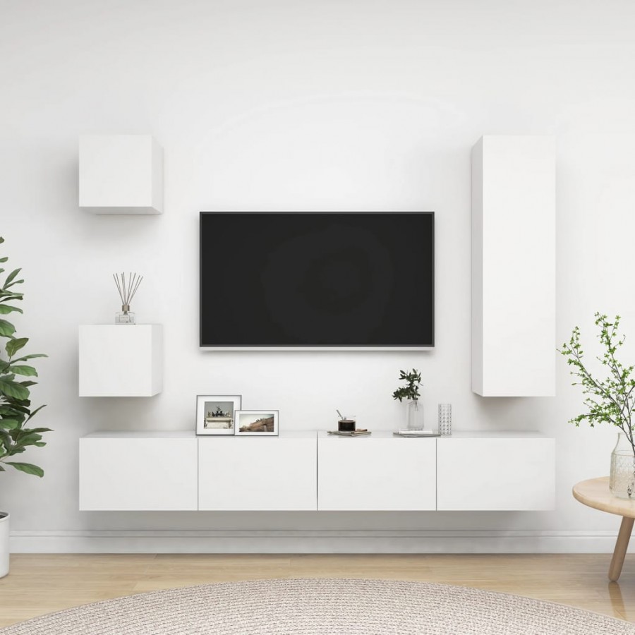 Ensemble de meuble TV 5 pcs Blanc Aggloméré