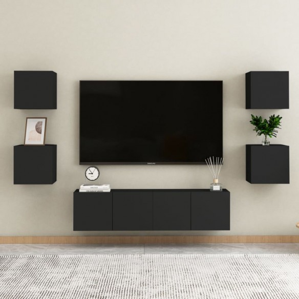 Ensemble de meubles TV 6 pcs Noir Aggloméré