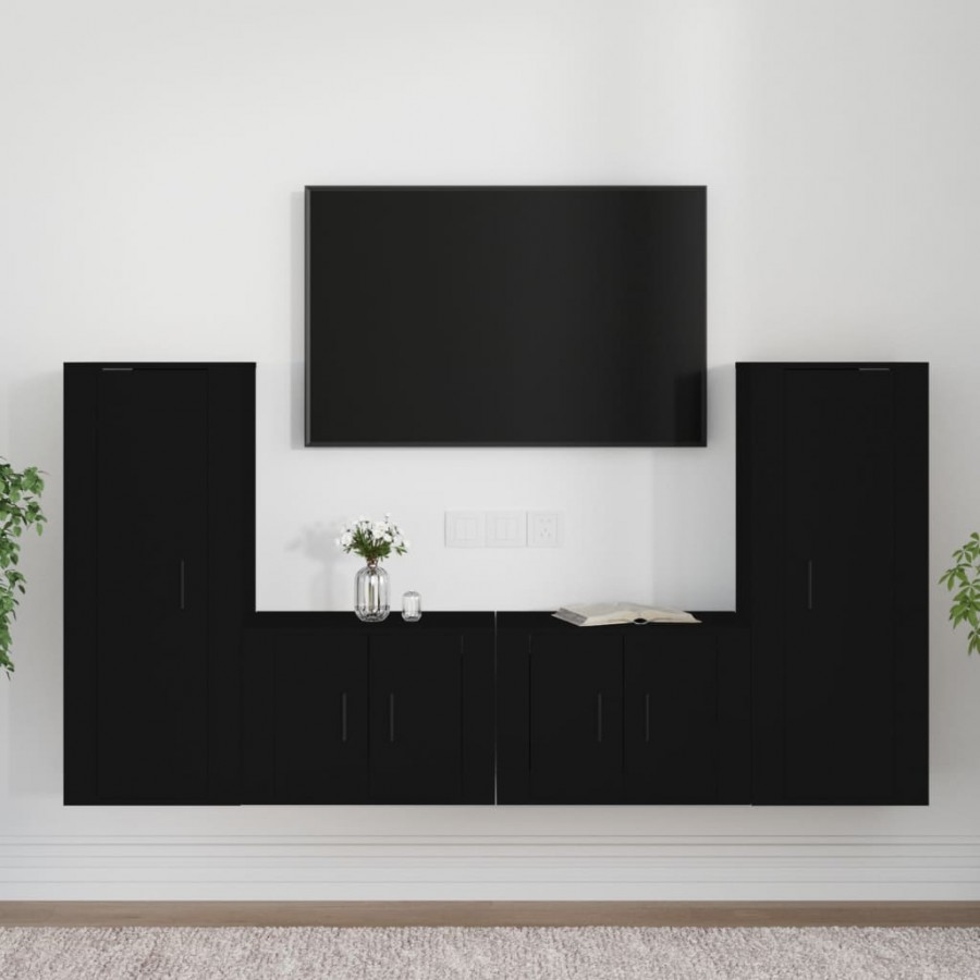 Ensemble de meubles TV 4 pcs Noir Bois d'ingénierie