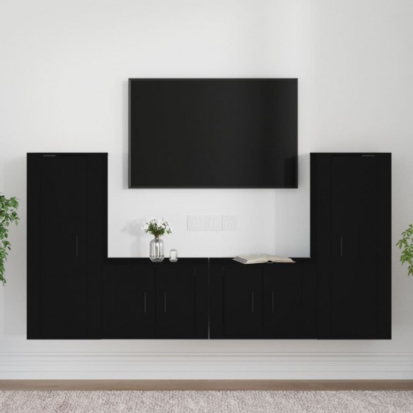 Ensemble de meubles TV 4 pcs Noir Bois d'ingénierie