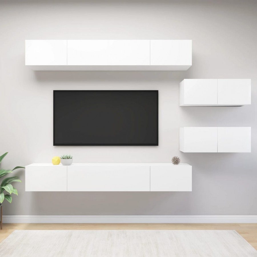 Ensemble de meuble TV 6 pcs Blanc Aggloméré