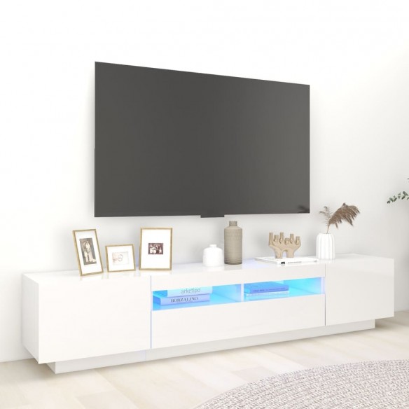 Meuble TV avec lumières LED Blanc brillant 200x35x40 cm