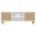 Meuble TV Blanc 105x30x40cm Bois de pin massif et rotin naturel