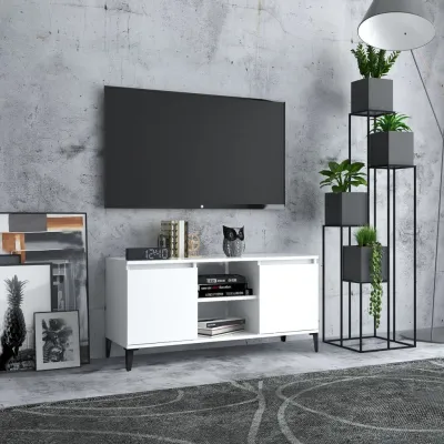 Meuble TV avec pieds en métal Blanc 103,5x35x50 cm