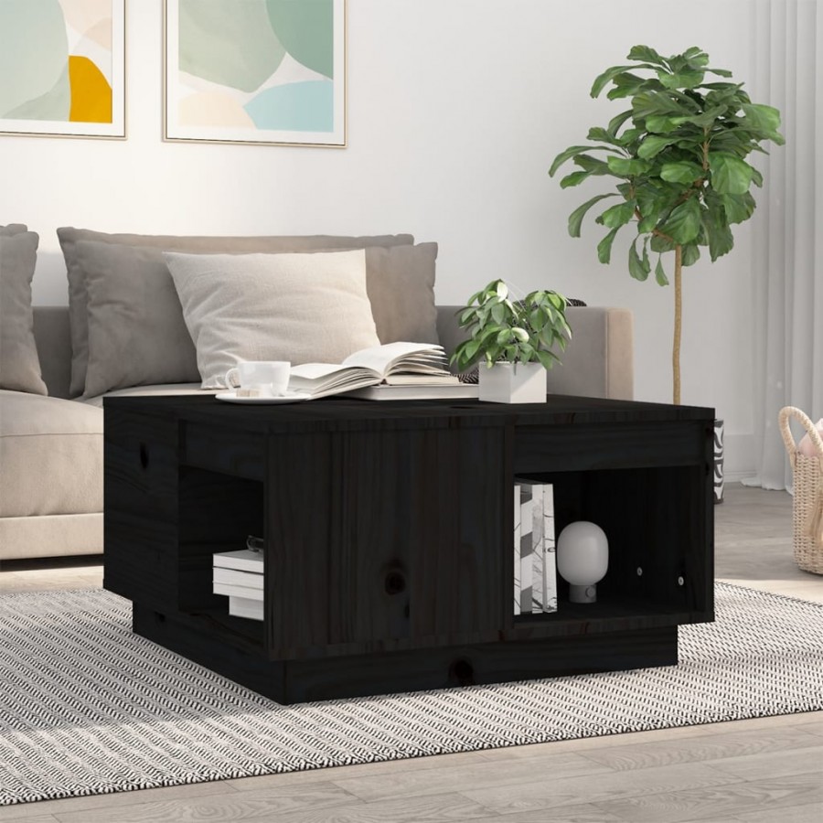 Table basse Noir 60x61x32,5 cm Bois massif de pin