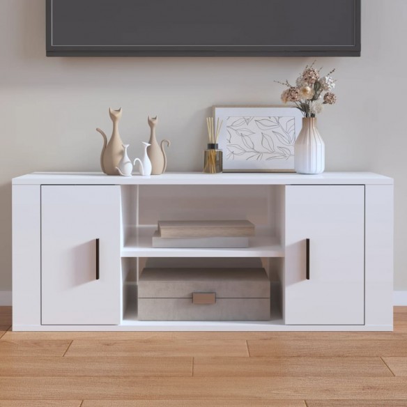 Meuble TV Blanc brillant 100x35x40 cm Bois d'ingénierie