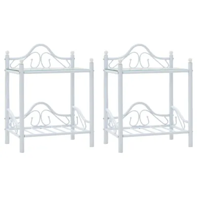 Table de chevet 2 pcs Acier et verre trempé 45x30,5x60 cm Blanc
