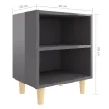 Table de chevet avec pieds en bois Gris brillant 40x30x50 cm