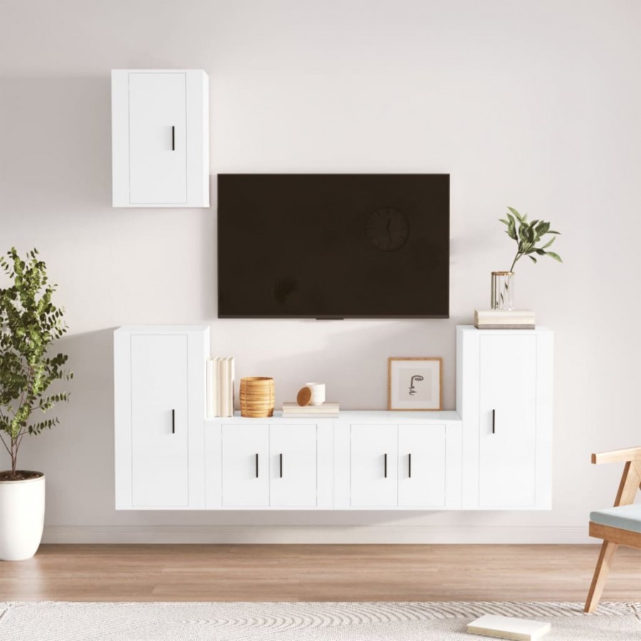 Ensemble de meubles TV 5 pcs Blanc brillant Bois d'ingénierie