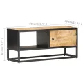 Meuble TV avec porte sculptée 90x30x40 cm Bois de manguier brut