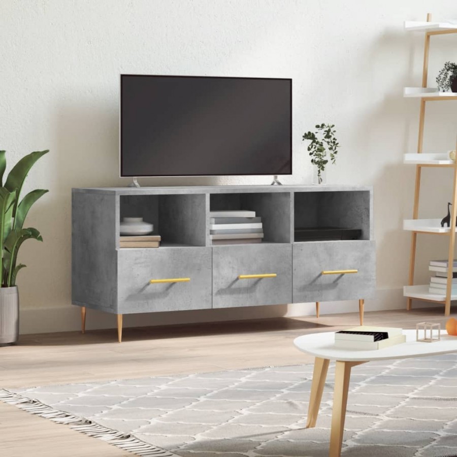 Meuble TV gris béton 102x36x50 cm bois d'ingénierie