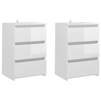 Tables de chevet 2 pcs Blanc brillant 40x35x62,5 cm Aggloméré 2