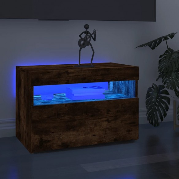 Meuble TV avec lumières LED Chêne fumé 60x35x40 cm