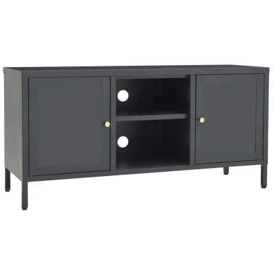 Meuble TV Anthracite 105x35x52 cm Acier et verre 2