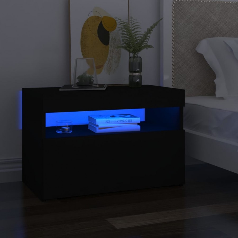 Tables de chevet avec lumières LED 2 pcs noir 60x35x40 cm