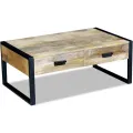 Table basse avec 2 tiroirs Bois de manguier massif 100 x 60 x 40 cm
