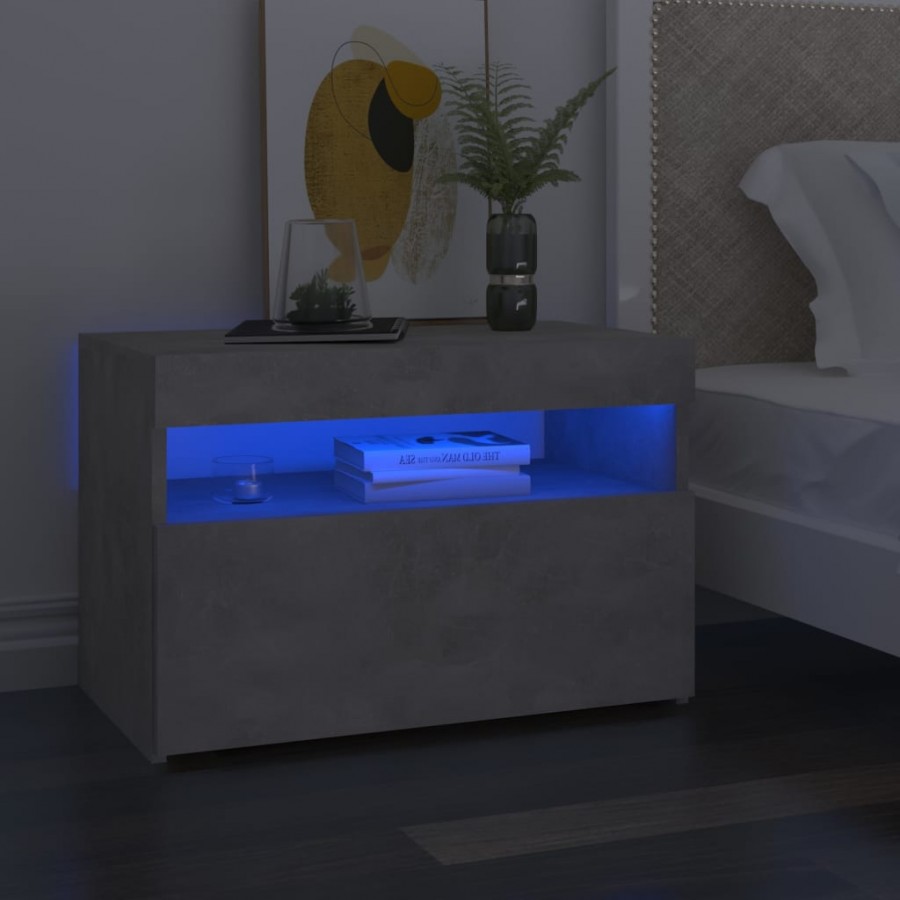 Tables de chevet avec lumières LED 2 pcs gris béton 60x35x40 cm