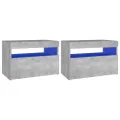 Tables de chevet avec lumières LED 2 pcs gris béton 60x35x40 cm