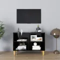 Meuble TV avec pieds en bois massif Noir 69,5x30x50 cm