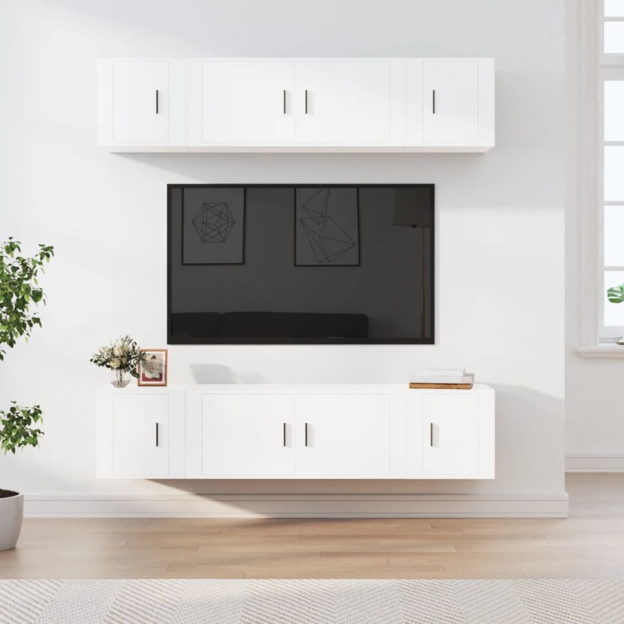 Ensemble de meubles TV 6 pcs Blanc Bois d'ingénierie