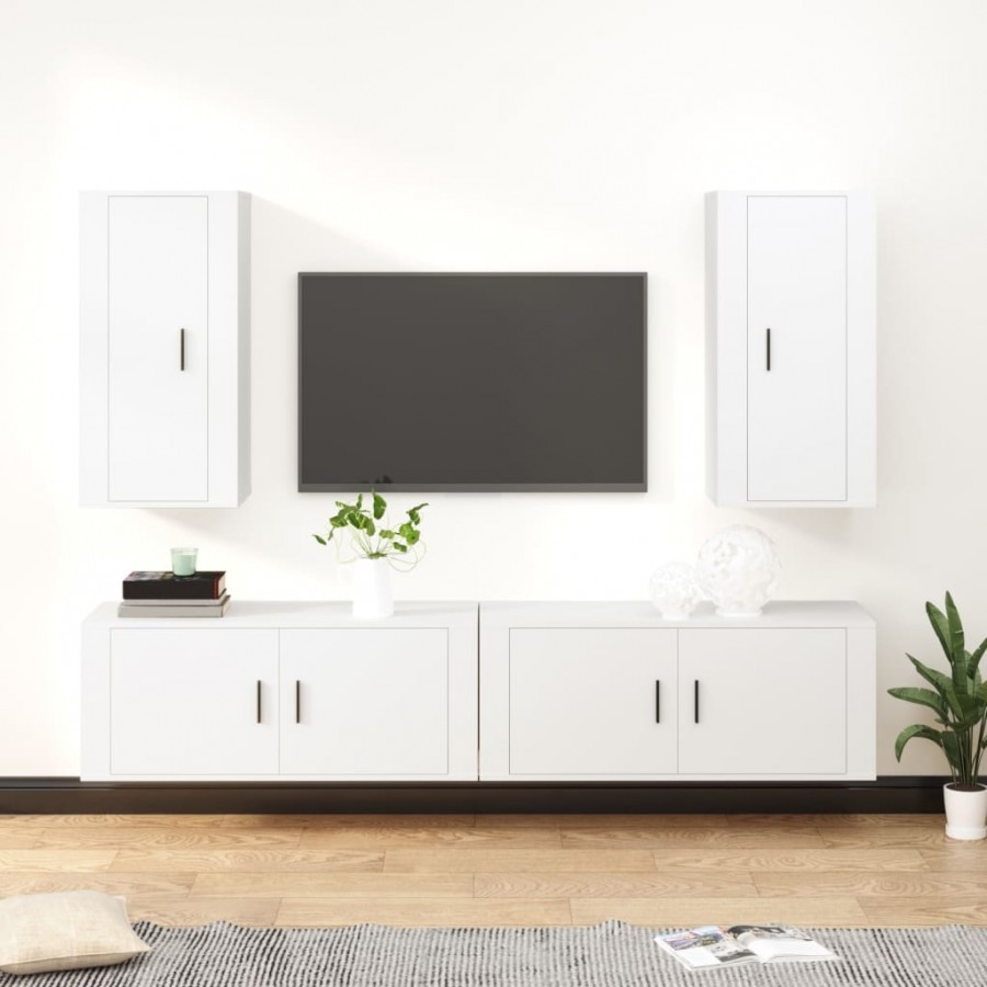 Ensemble de meubles TV 4 pcs Blanc Bois d'ingénierie