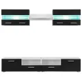 Ensemble mural pour TV 5 pcs avec lumières LED Noir brillant