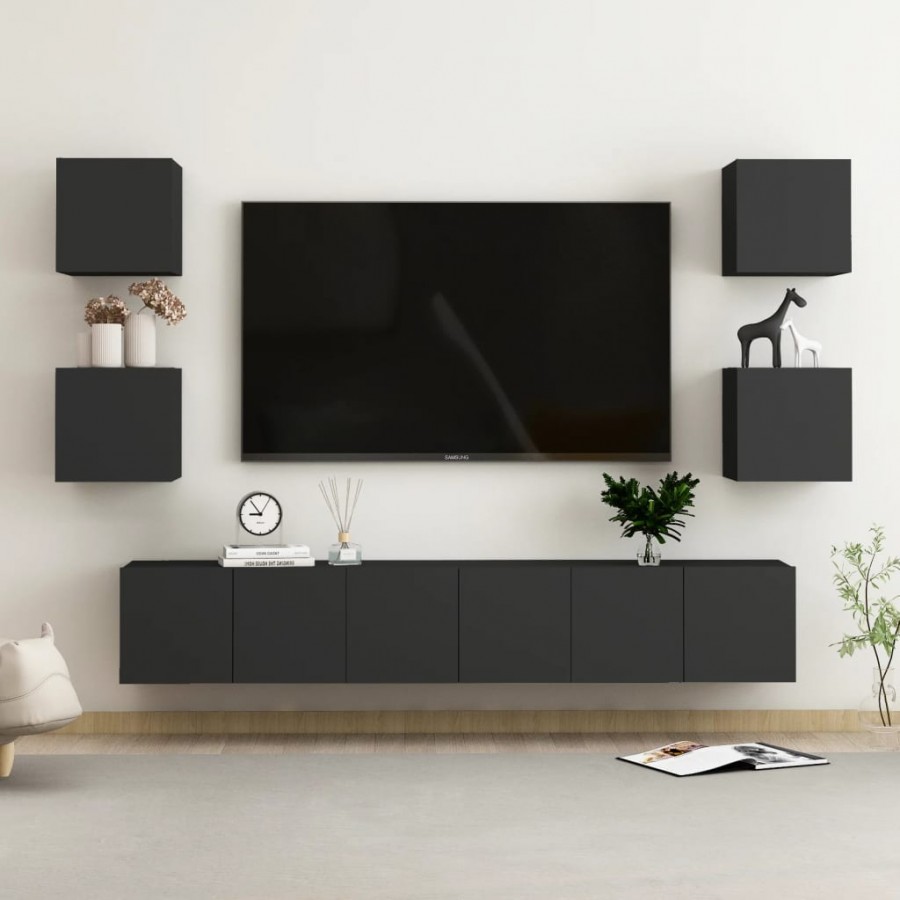 Ensemble de meubles TV 7 pcs Noir Aggloméré