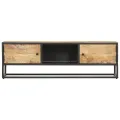Meuble TV avec porte sculptée 130x30x40cm Bois de manguier brut