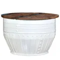 Table basse Bois de récupération massif Blanc Forme de baril