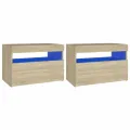 Tables de chevet à LED 2 pcs Chêne sonoma 60x35x40 cm