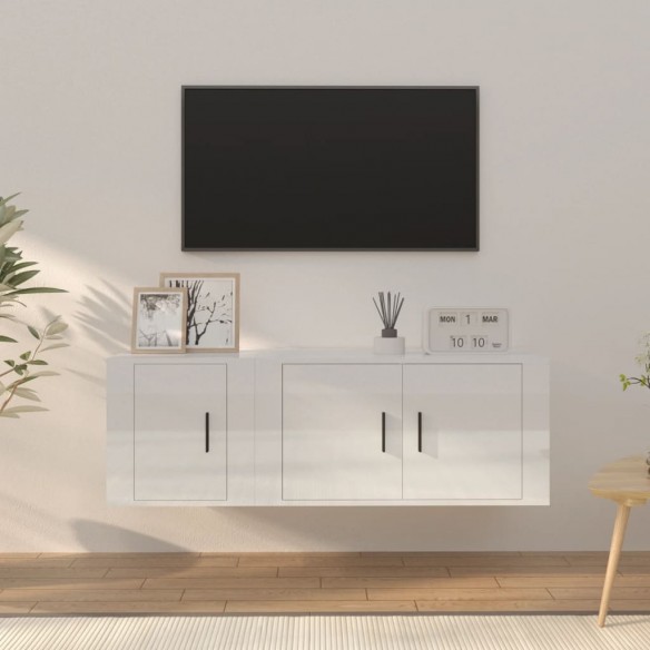 Ensemble de meubles TV 2 pcs blanc brillant bois d'ingénierie