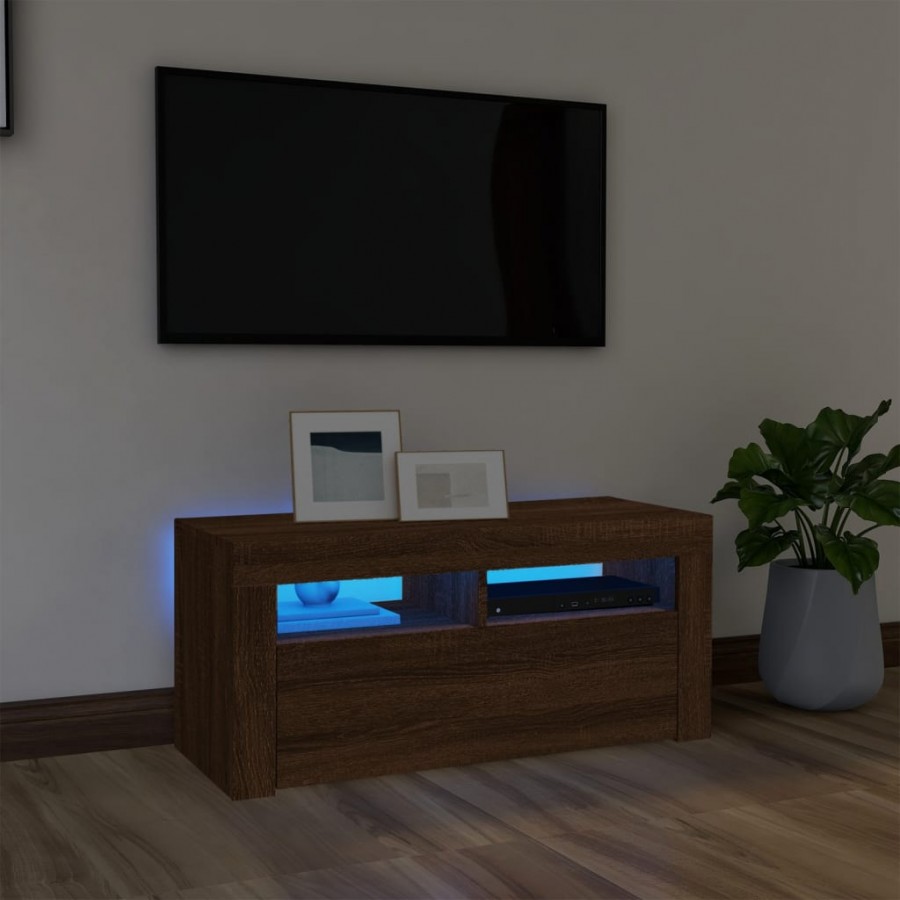 Meuble TV avec lumières LED Chêne marron 90x35x40 cm