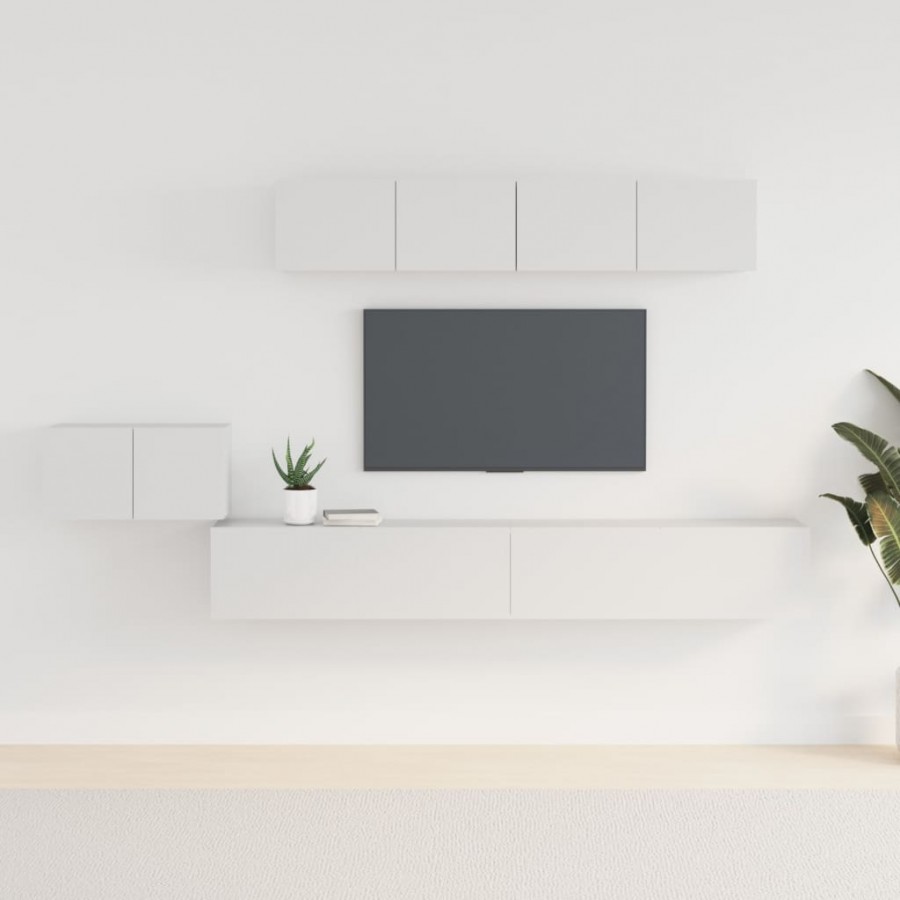 Ensemble de meubles TV 5 pcs Blanc Bois d'ingénierie