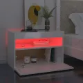 Table de chevet avec lumières LED blanc brillant 60x35x40 cm