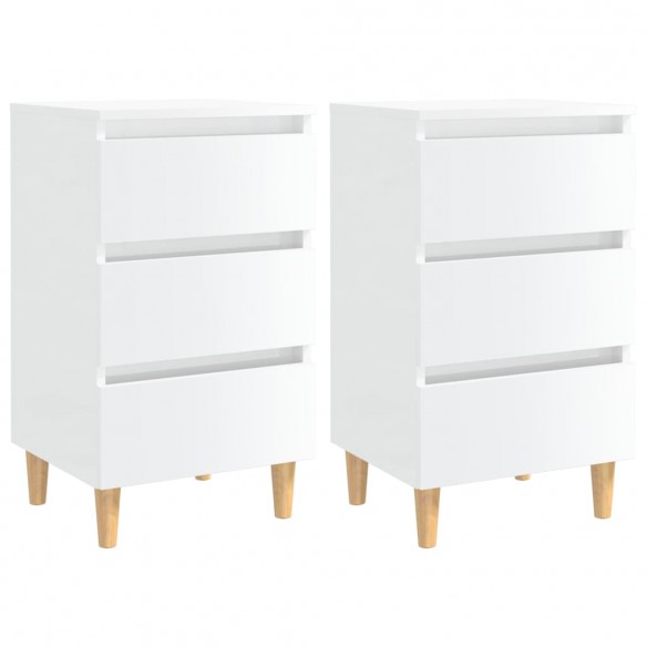 Tables de chevet pieds en bois 2 pcs Blanc brillant 40x35x69 cm