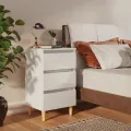 Tables de chevet pieds en bois 2 pcs Blanc brillant 40x35x69 cm