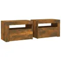 Tables de chevet 2 pcs avec LED chêne fumé 60x35x40 cm