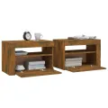 Tables de chevet 2 pcs avec LED chêne fumé 60x35x40 cm