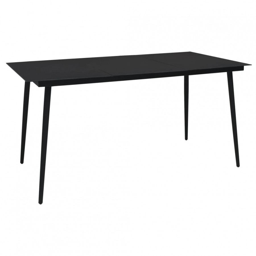 Table à dîner de jardin Noir 150x80x74 cm Acier et verre