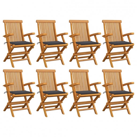 Chaises de jardin avec coussins anthracite 8 pcs Teck massif